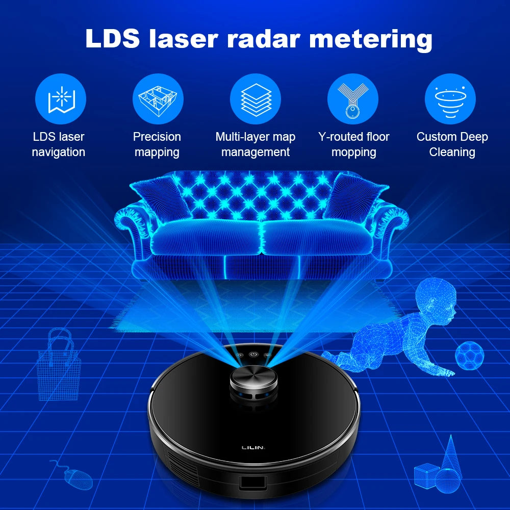Liectroux/LILIN XR500 Robot Vacuum Cleaner,Laser System,6500Pa,Smart Home Appliance,Restricted Area Map,Zone Cleaning for Carpet