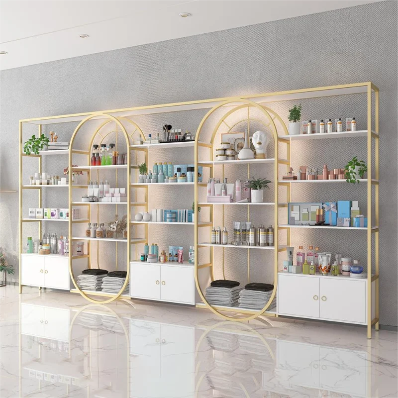 Light Luxury Beauty Salon Display Cabinet Cosmetics Storage Rack Skincare Products Barber Shop Product Display Cabinet Mother an
