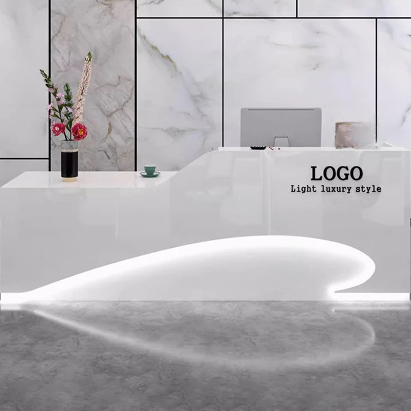 Light Luxury Beauty Salon Reception Desks Shop Small Counter Cash Register Minimalist Wooden Bar Table Company Office Front Desk