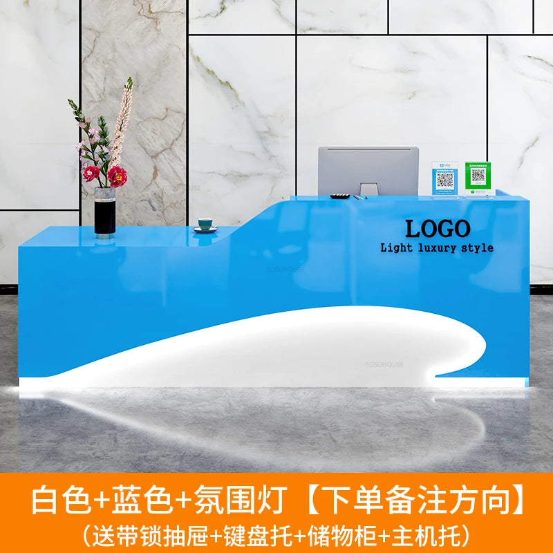 Light Luxury Beauty Salon Reception Desks Shop Small Counter Cash Register Minimalist Wooden Bar Table Company Office Front Desk