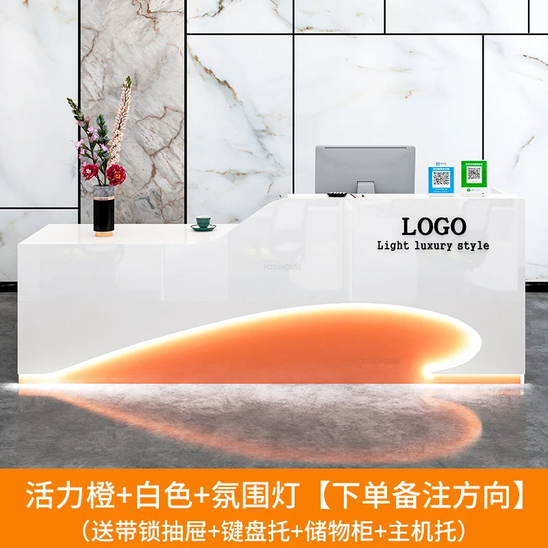 Light Luxury Beauty Salon Reception Desks Shop Small Counter Cash Register Minimalist Wooden Bar Table Company Office Front Desk