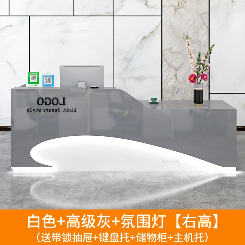 Light Luxury Beauty Salon Reception Desks Shop Small Counter Cash Register Minimalist Wooden Bar Table Company Office Front Desk