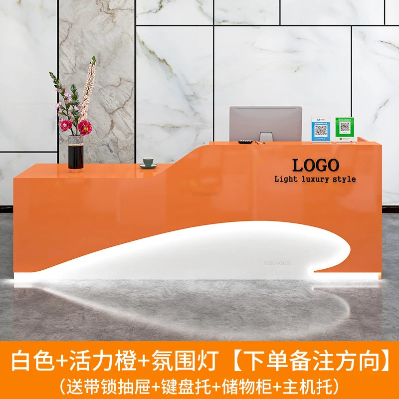 Light Luxury Beauty Salon Reception Desks Shop Small Counter Cash Register Minimalist Wooden Bar Table Company Office Front Desk