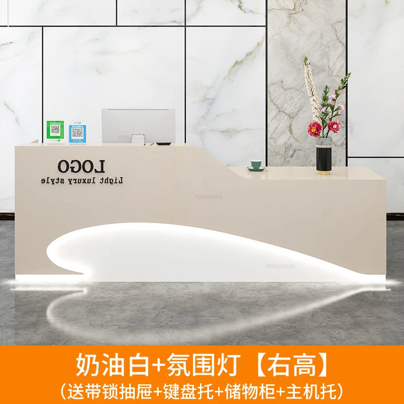 Light Luxury Beauty Salon Reception Desks Shop Small Counter Cash Register Minimalist Wooden Bar Table Company Office Front Desk
