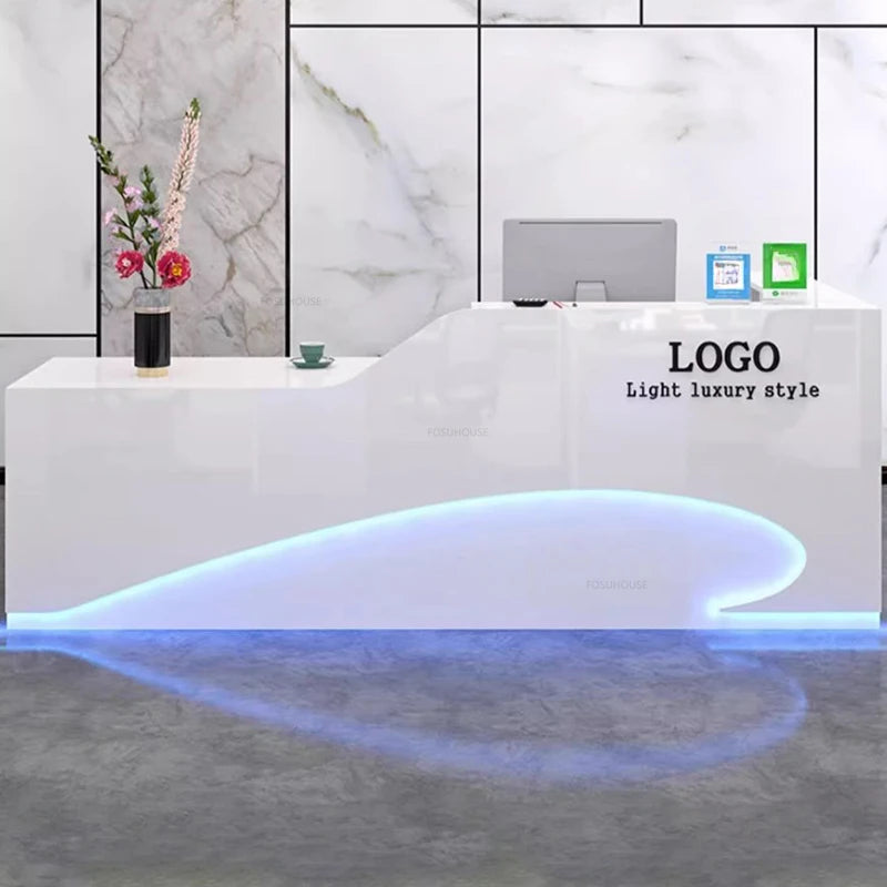 Light Luxury Beauty Salon Reception Desks Shop Small Counter Cash Register Minimalist Wooden Bar Table Company Office Front Desk