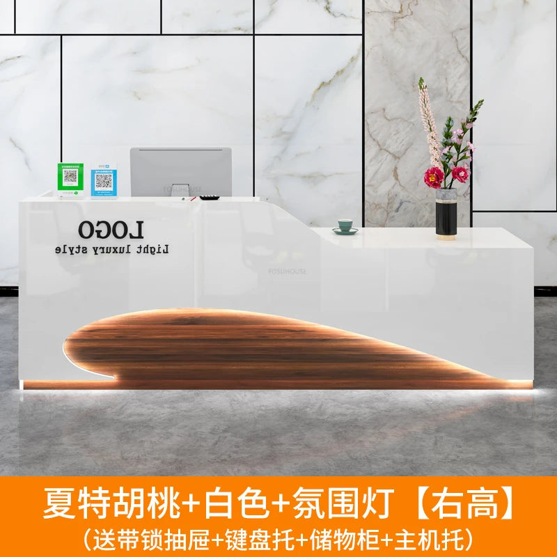 Light Luxury Beauty Salon Reception Desks Shop Small Counter Cash Register Minimalist Wooden Bar Table Company Office Front Desk