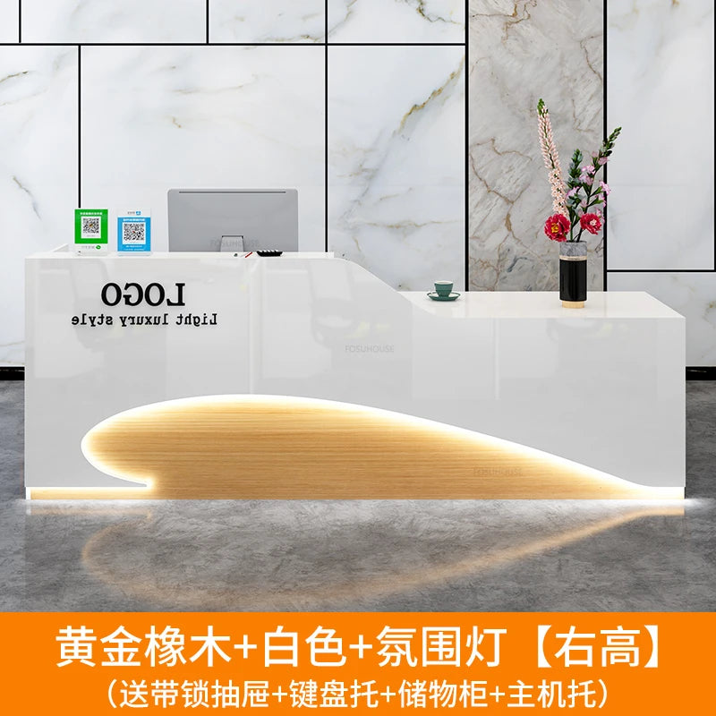 Light Luxury Beauty Salon Reception Desks Shop Small Counter Cash Register Minimalist Wooden Bar Table Company Office Front Desk