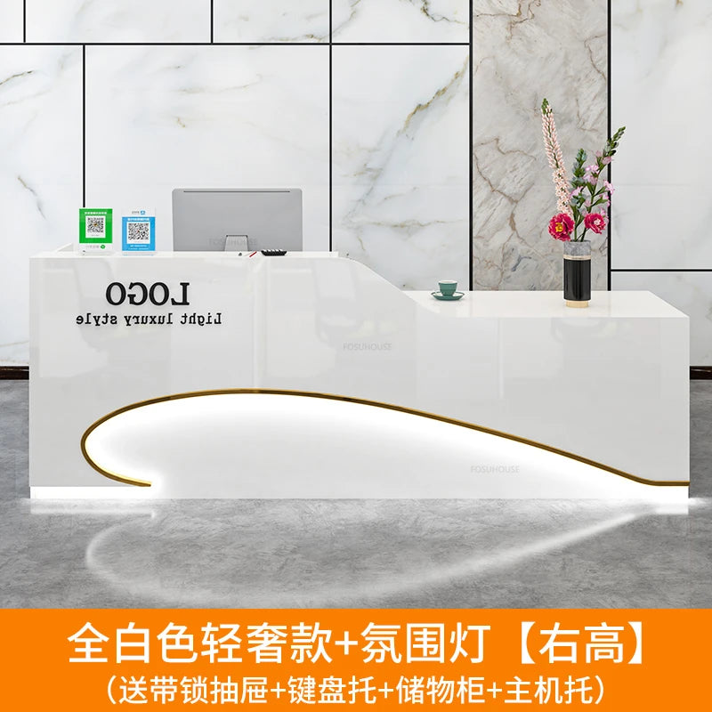 Light Luxury Beauty Salon Reception Desks Shop Small Counter Cash Register Minimalist Wooden Bar Table Company Office Front Desk