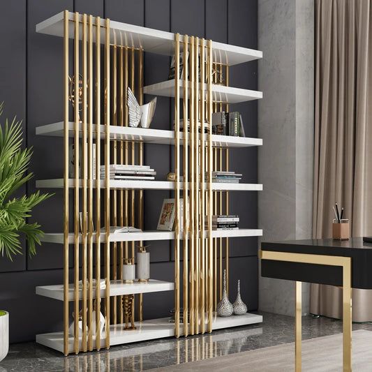 Light Luxury Bookshelf Simple Stainless Steel Bookcase Office Display Stand Floor Living Room Multi-Layer Metal Shelf