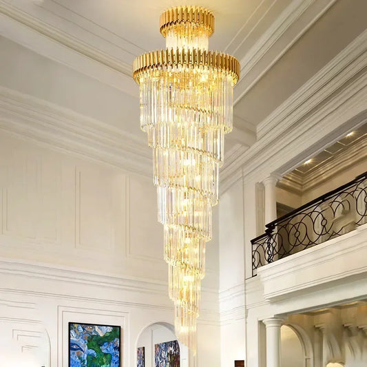 Light Luxury Crystal Chandelier High-grade Villa Duplex Hollow Building In The Building Rotating Staircase Long Pendant Light