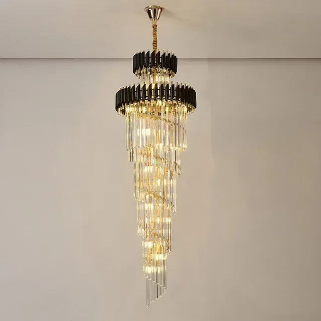 Light Luxury Crystal Chandelier High-grade Villa Duplex Hollow Building In The Building Rotating Staircase Long Pendant Light