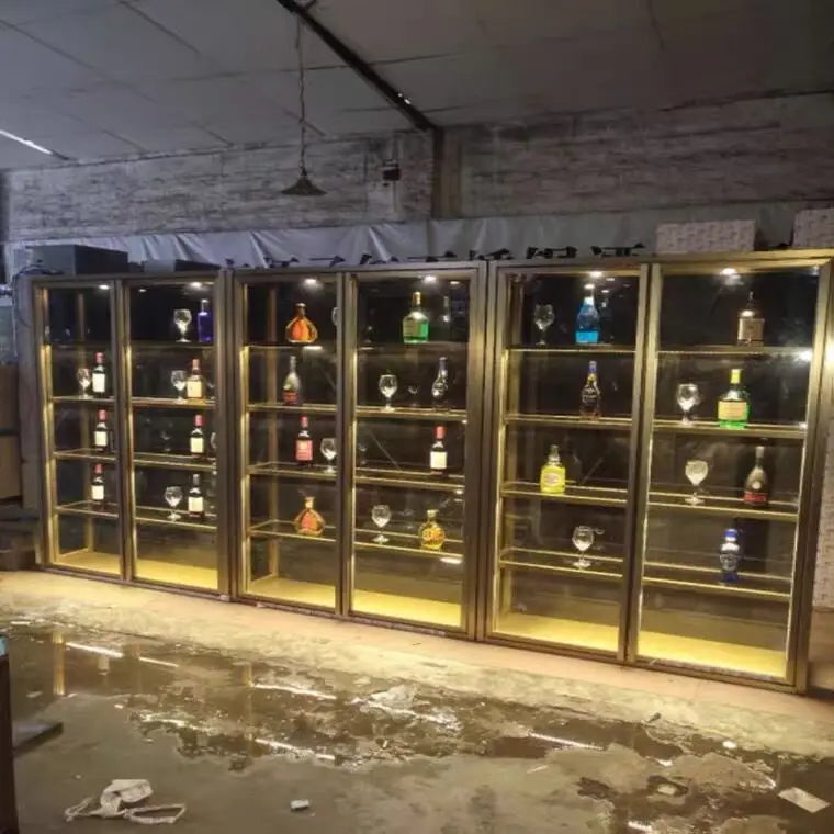 Light Luxury Stainless Steel Galvanized Tempered Glass Wine  Good Quality glass display cabinet  wine rack cabinet