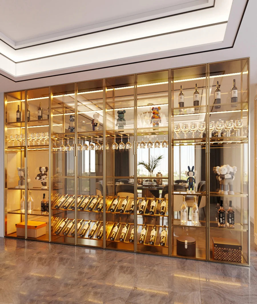 Light Luxury Wine Cabinet Customized Living Room Aluminum Alloy Tempered Glass Door Partition Cabinet High end Handmade Tea Disp