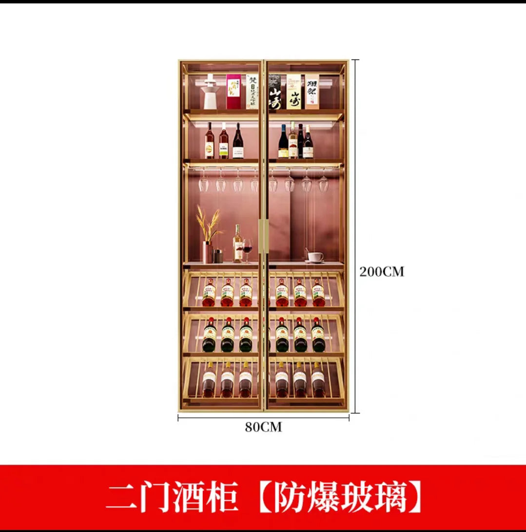 Light Luxury Wine Cabinet Customized Living Room Aluminum Alloy Tempered Glass Door Partition Cabinet High end Handmade Tea Disp