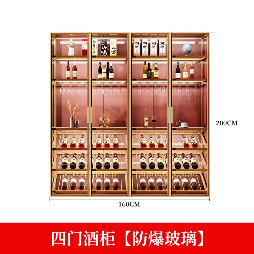 Light Luxury Wine Cabinet Customized Living Room Aluminum Alloy Tempered Glass Door Partition Cabinet High end Handmade Tea Disp