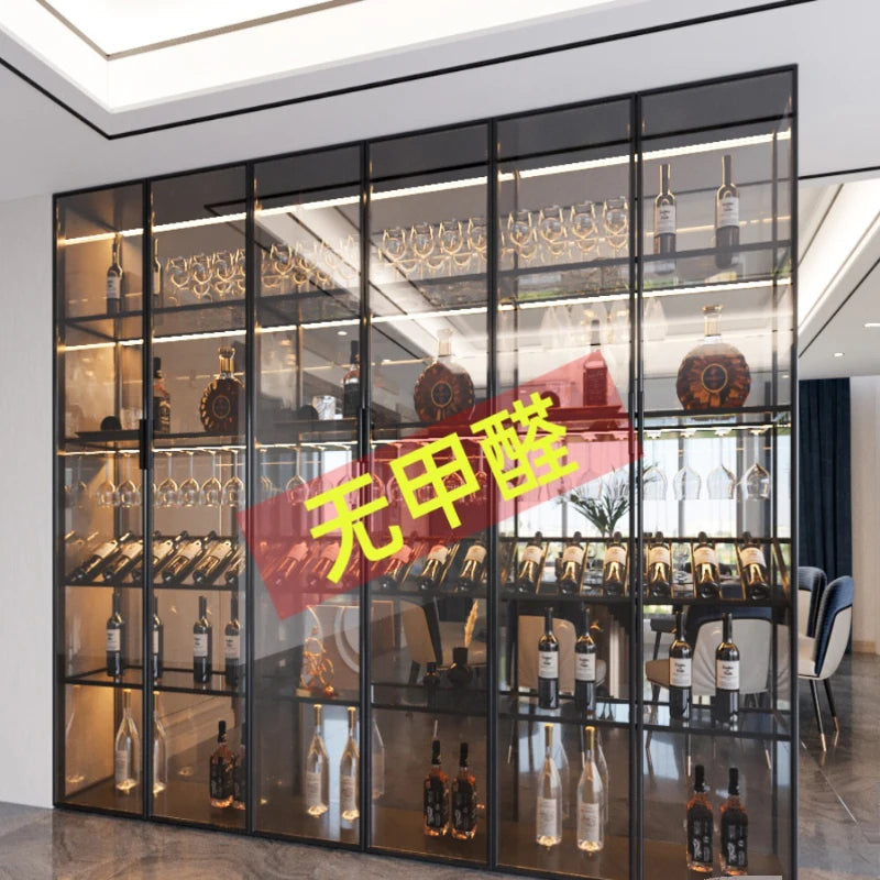 Light Luxury Wine Cabinet Customized Living Room Aluminum Alloy Tempered Glass Door Partition Cabinet High end Handmade Tea Disp