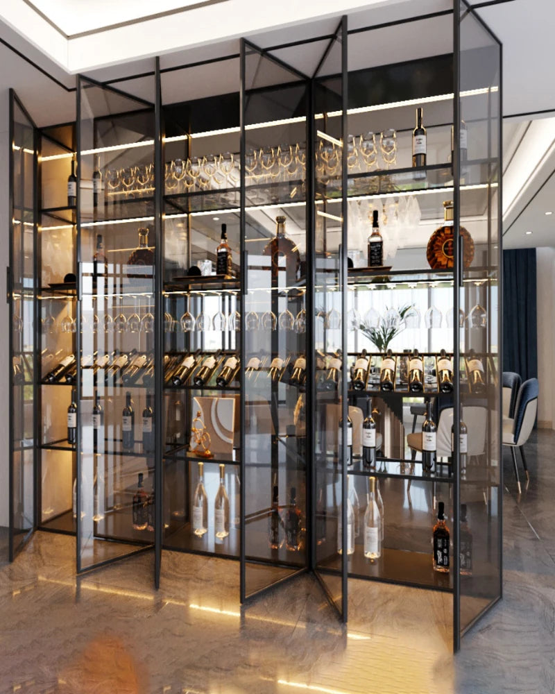 Light Luxury Wine Cabinet Customized Living Room Aluminum Alloy Tempered Glass Door Partition Cabinet High end Handmade Tea Disp