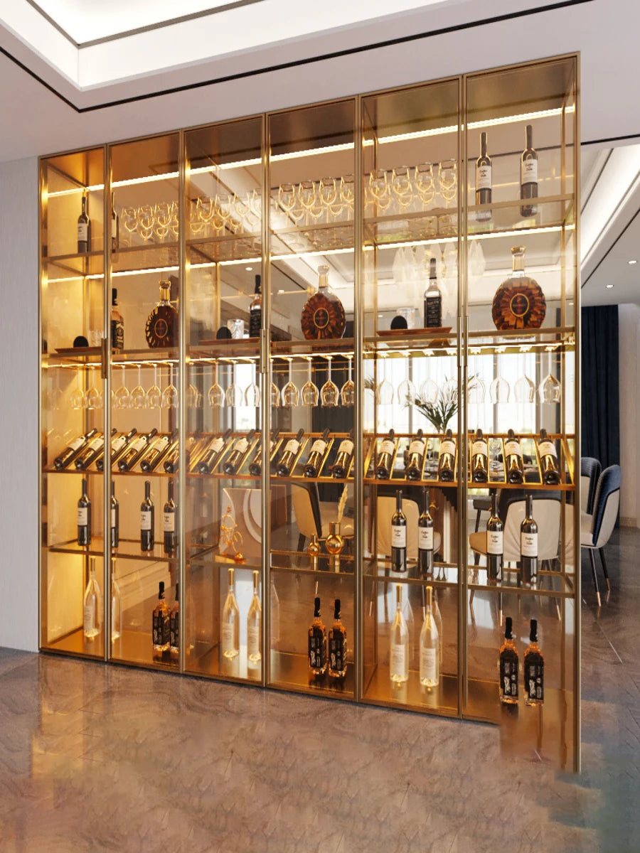 Light Luxury Wine Cabinet Customized Living Room Aluminum Alloy Tempered Glass Door Partition Cabinet High end Handmade Tea Disp