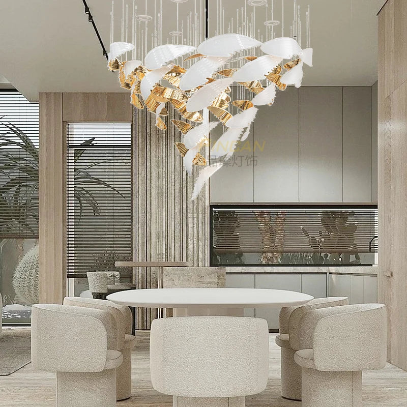 Light luxury crystal glass custom chandelier personality wing lamp Fashion living room Dining room Villa cable lighting