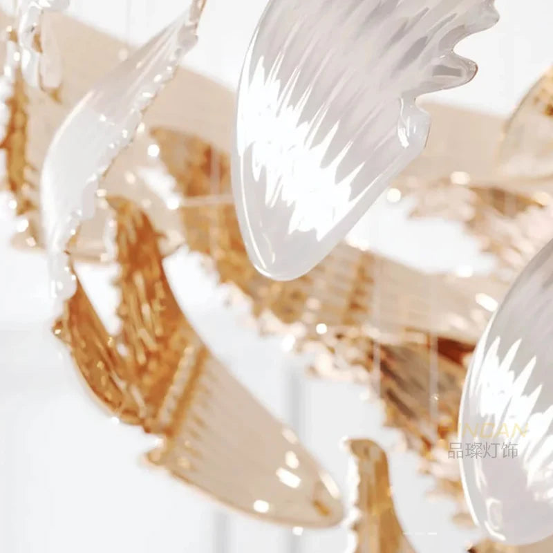 Light luxury crystal glass custom chandelier personality wing lamp Fashion living room Dining room Villa cable lighting