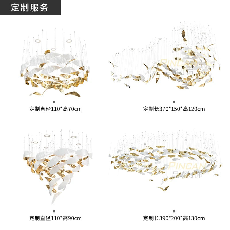 Light luxury crystal glass custom chandelier personality wing lamp Fashion living room Dining room Villa cable lighting