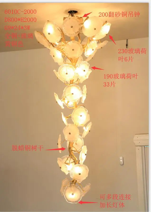 Light luxury post-modern copper branch crystal chandelier French living room dining room lamp American minimalist designer villa