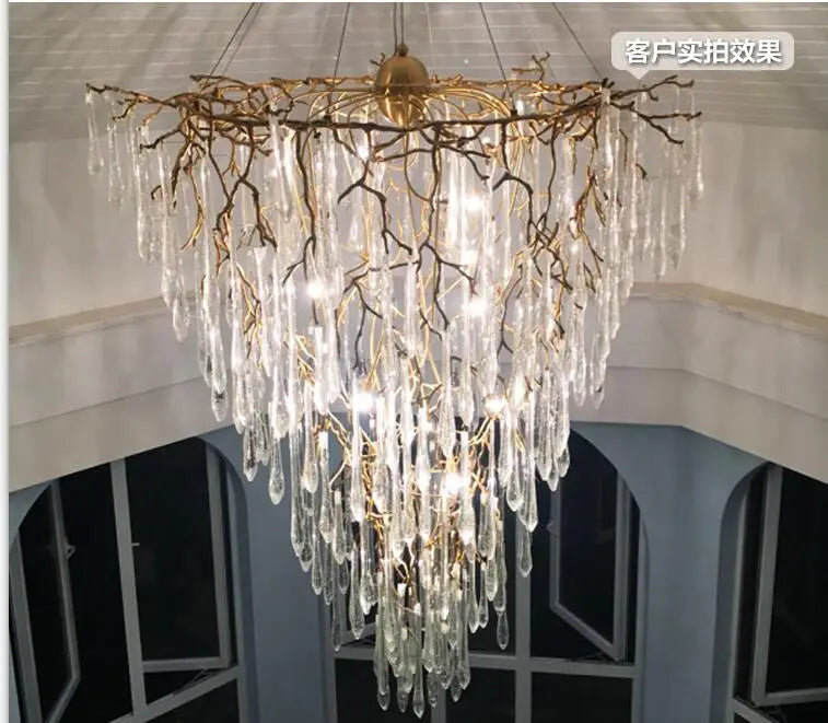 Light luxury post-modern copper branch crystal chandelier French living room dining room lamp American minimalist designer villa