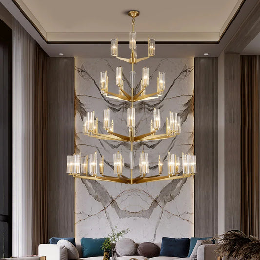 Light luxury post-modern living room large chandelier all copper duplex villa staircase chandelier