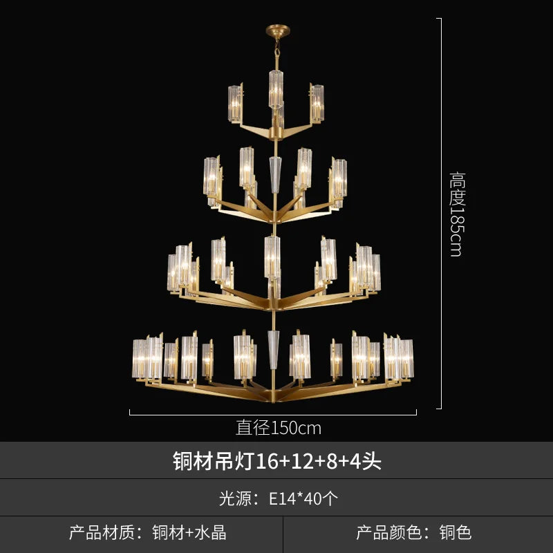 Light luxury post-modern living room large chandelier all copper duplex villa staircase chandelier