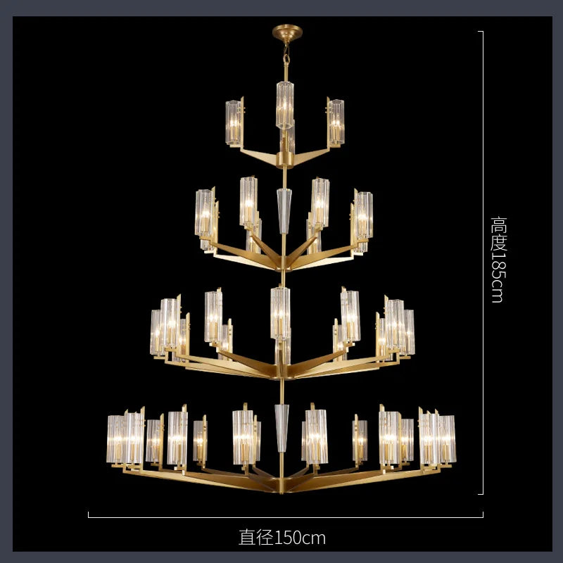 Light luxury post-modern living room large chandelier all copper duplex villa staircase chandelier