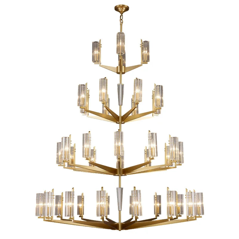 Light luxury post-modern living room large chandelier all copper duplex villa staircase chandelier