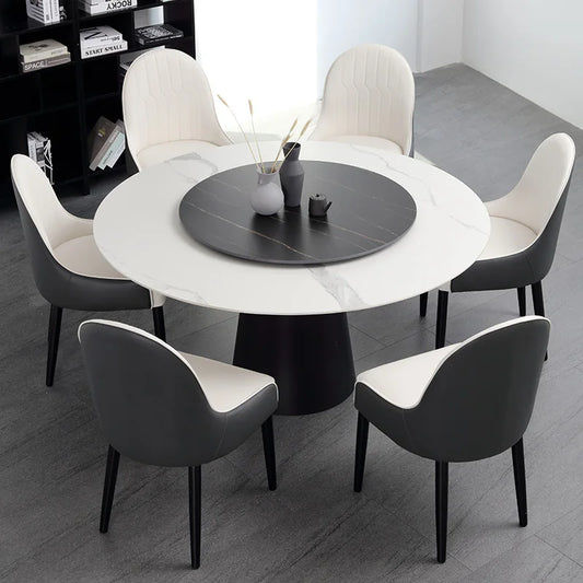 Light luxury slate dining table and chair combination, modern simple home small apartment round dining table with turntable
