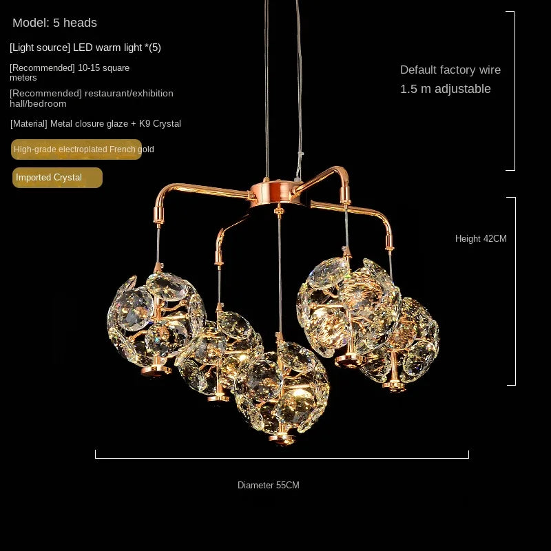 Living Room Main Lamp Post-Modern Crystal Chandelier Simple Atmosphere Villa Hall Restaurant Bedroom Light