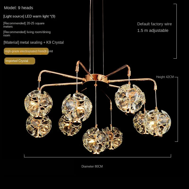Living Room Main Lamp Post-Modern Crystal Chandelier Simple Atmosphere Villa Hall Restaurant Bedroom Light