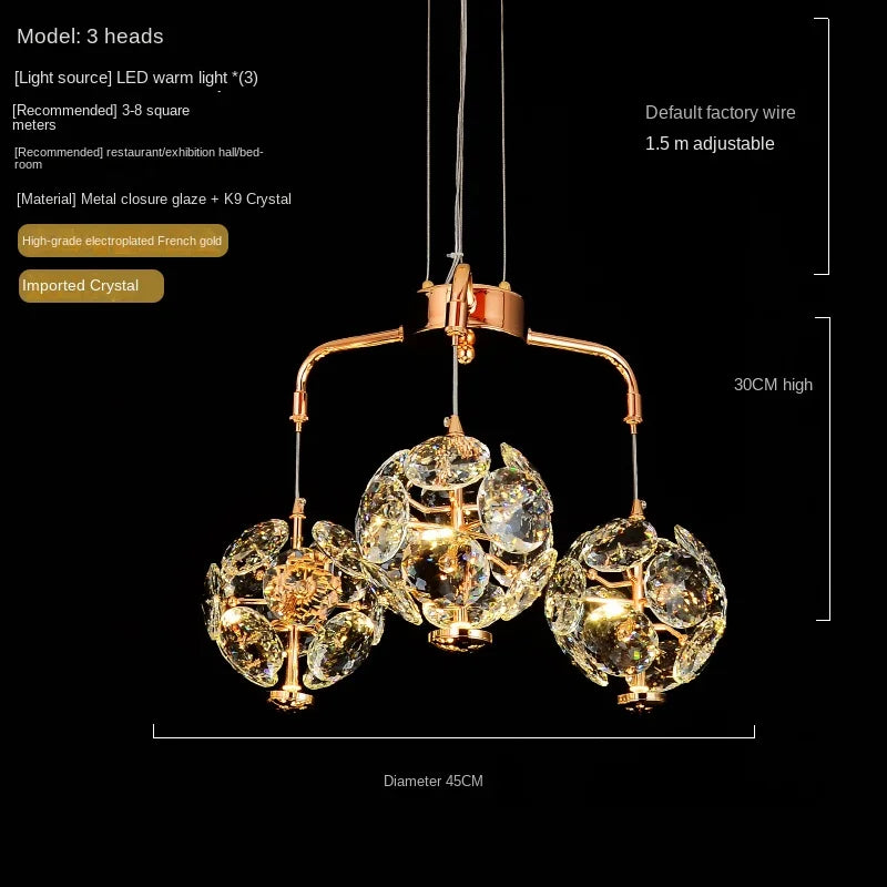 Living Room Main Lamp Post-Modern Crystal Chandelier Simple Atmosphere Villa Hall Restaurant Bedroom Light