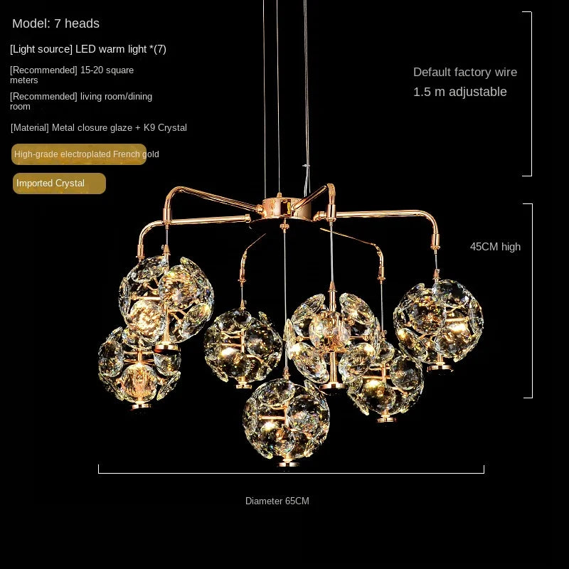 Living Room Main Lamp Post-Modern Crystal Chandelier Simple Atmosphere Villa Hall Restaurant Bedroom Light