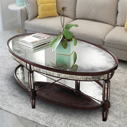 Living room coffee table Neoclassical sofa side table Small unit tea table Mirror glass oval coffee table