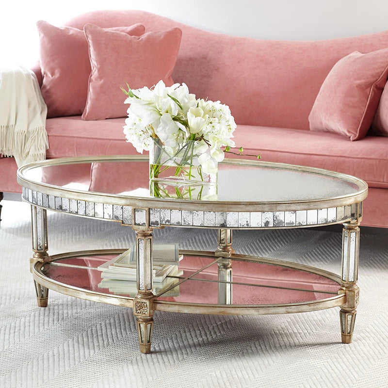 Living room coffee table Neoclassical sofa side table Small unit tea table Mirror glass oval coffee table