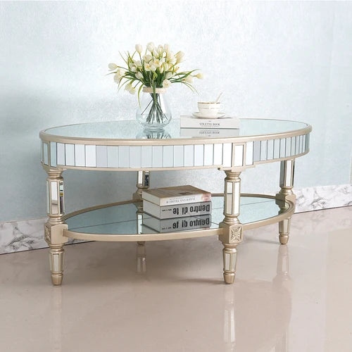 Living room coffee table Neoclassical sofa side table Small unit tea table Mirror glass oval coffee table