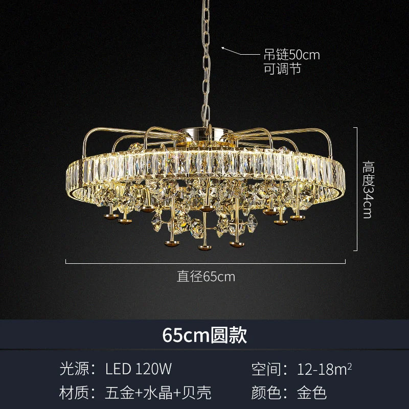 Living room crystal chandelier light luxury high-end atmosphere villa hall dining room bedroom lamp design