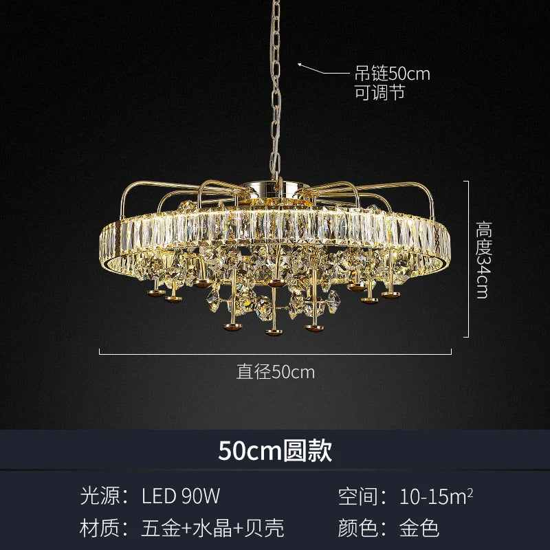 Living room crystal chandelier light luxury high-end atmosphere villa hall dining room bedroom lamp design