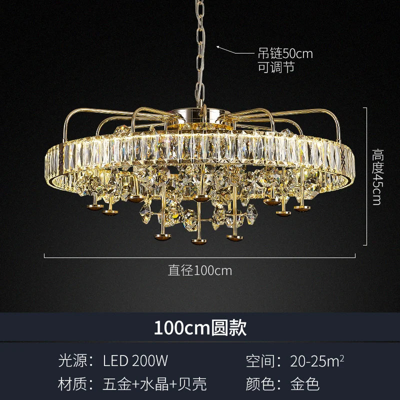 Living room crystal chandelier light luxury high-end atmosphere villa hall dining room bedroom lamp design