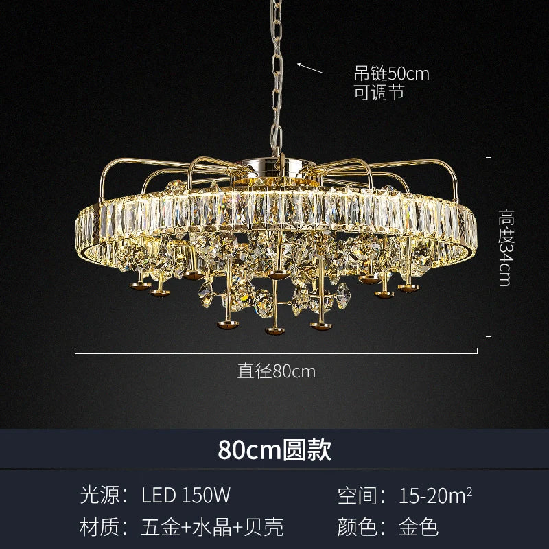 Living room crystal chandelier light luxury high-end atmosphere villa hall dining room bedroom lamp design