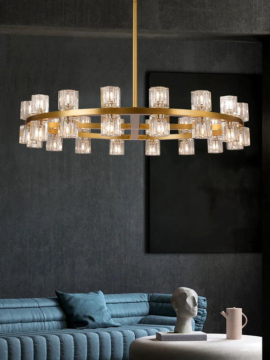 Living room crystal chandelier post-modern simple high-end atmosphere villa restaurant American copper lamp luxury bedroom study