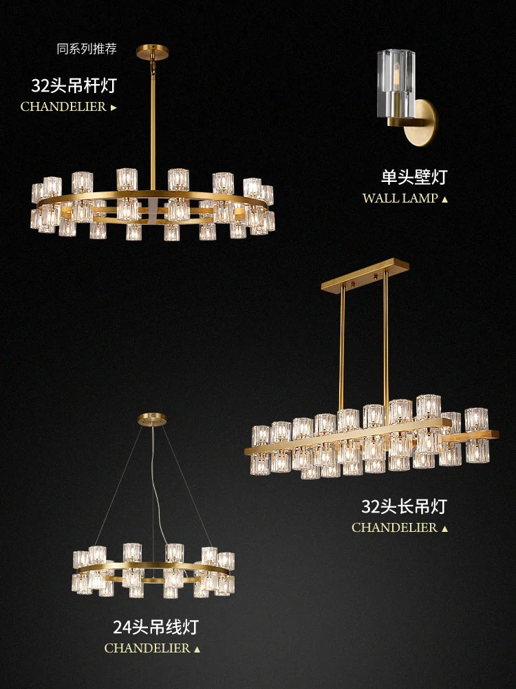 Living room crystal chandelier post-modern simple high-end atmosphere villa restaurant American copper lamp luxury bedroom study