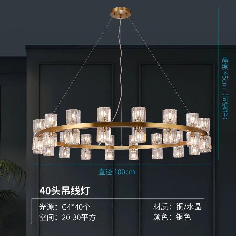 Living room crystal chandelier post-modern simple high-end atmosphere villa restaurant American copper lamp luxury bedroom study