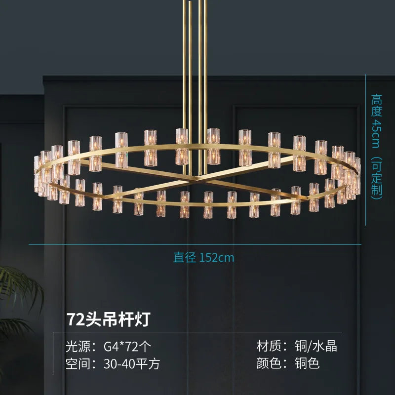 Living room crystal chandelier post-modern simple high-end atmosphere villa restaurant American copper lamp luxury bedroom study