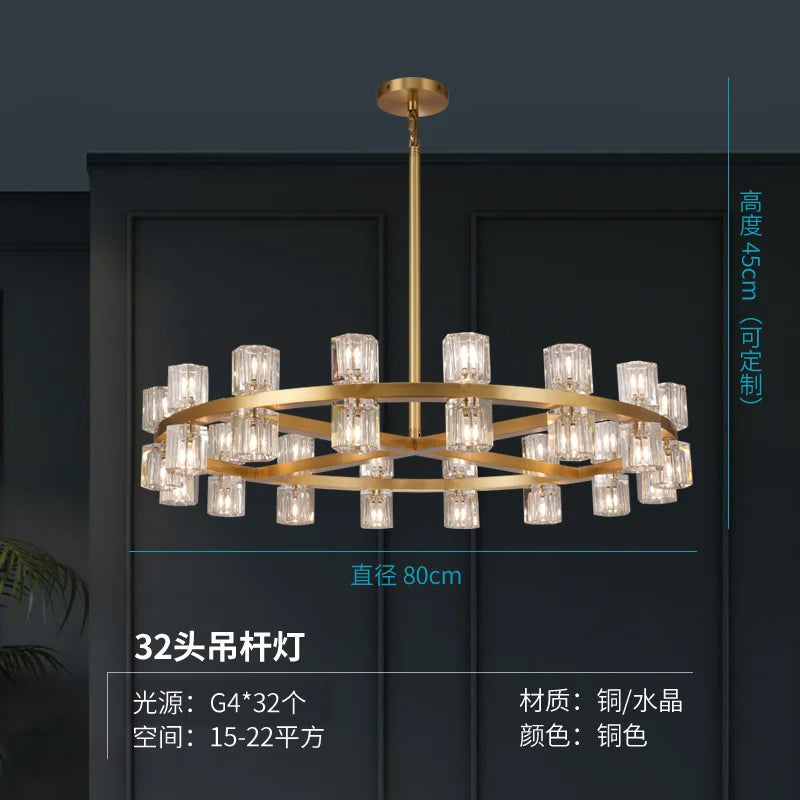 Living room crystal chandelier post-modern simple high-end atmosphere villa restaurant American copper lamp luxury bedroom study