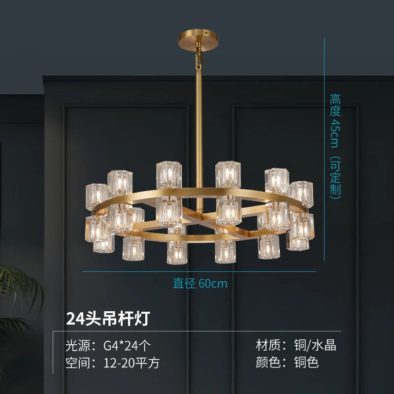Living room crystal chandelier post-modern simple high-end atmosphere villa restaurant American copper lamp luxury bedroom study