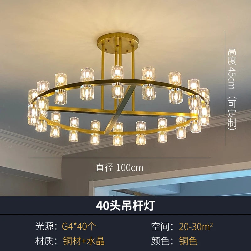 Living room crystal chandelier post-modern simple high-end atmosphere villa restaurant American copper lamp luxury bedroom study